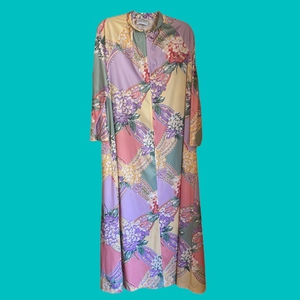 LA TIENDA Pastel Vintage Zip Up House Dress‎ Robe With Pockets Size Large